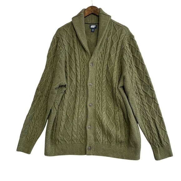 NEW Lands' End Men's XL Cable Knit Shawl Cardigan Sweater Forest Moss - Picture 1 of 8